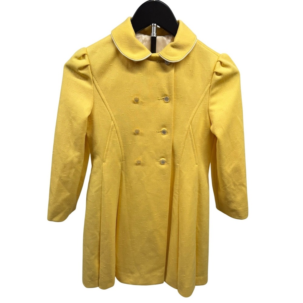 Vintage Ellerie Fashions Girls Yellow Double Breasted Coat Peter Pan Collar 6X